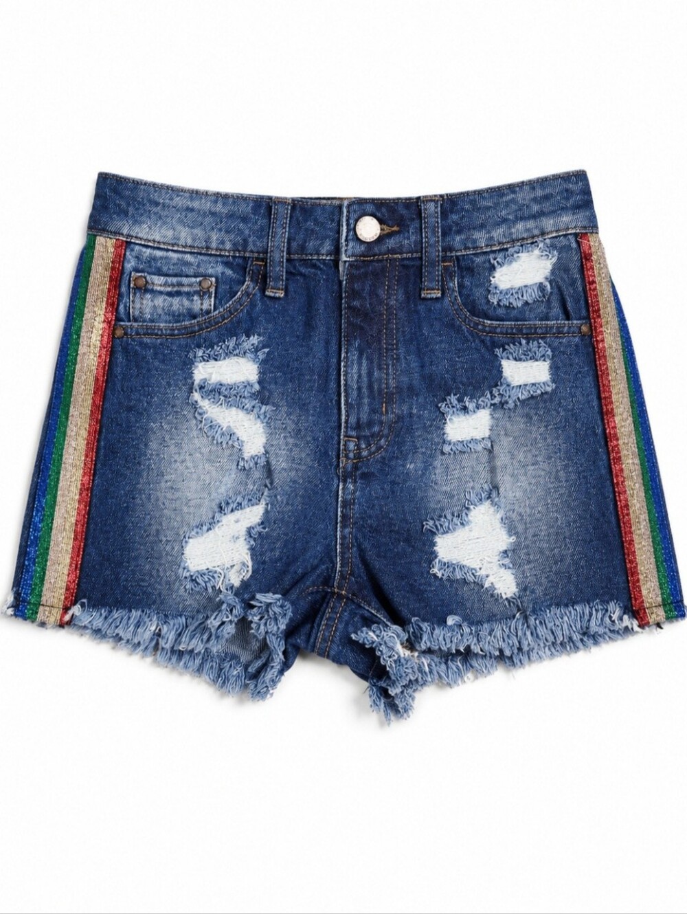 Tinseltown Distressed Denim Shorts Rainbow Glitter Frayed Size Junior's 0